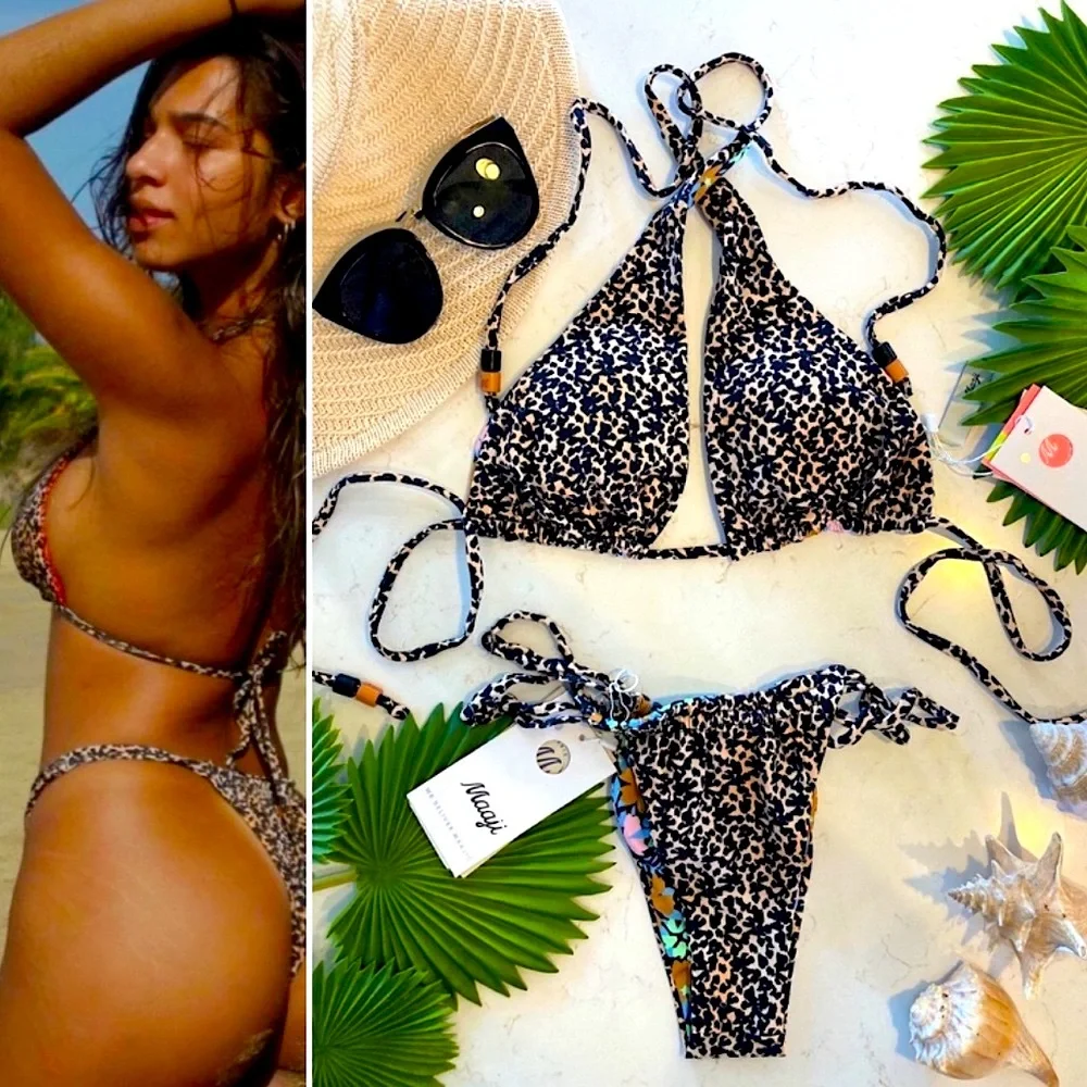 MAAJI Set - Cheetah Andy Halter Bikini Top & Selva Cheeky Thong Bottom M/L